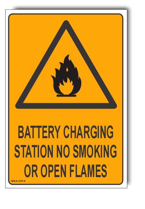 Battery Charging Station, No Smoking Or Open Flames Warning Sign