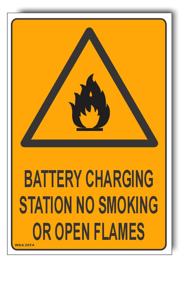 Battery Charging Station, No Smoking Or Open Flames Warning Sign