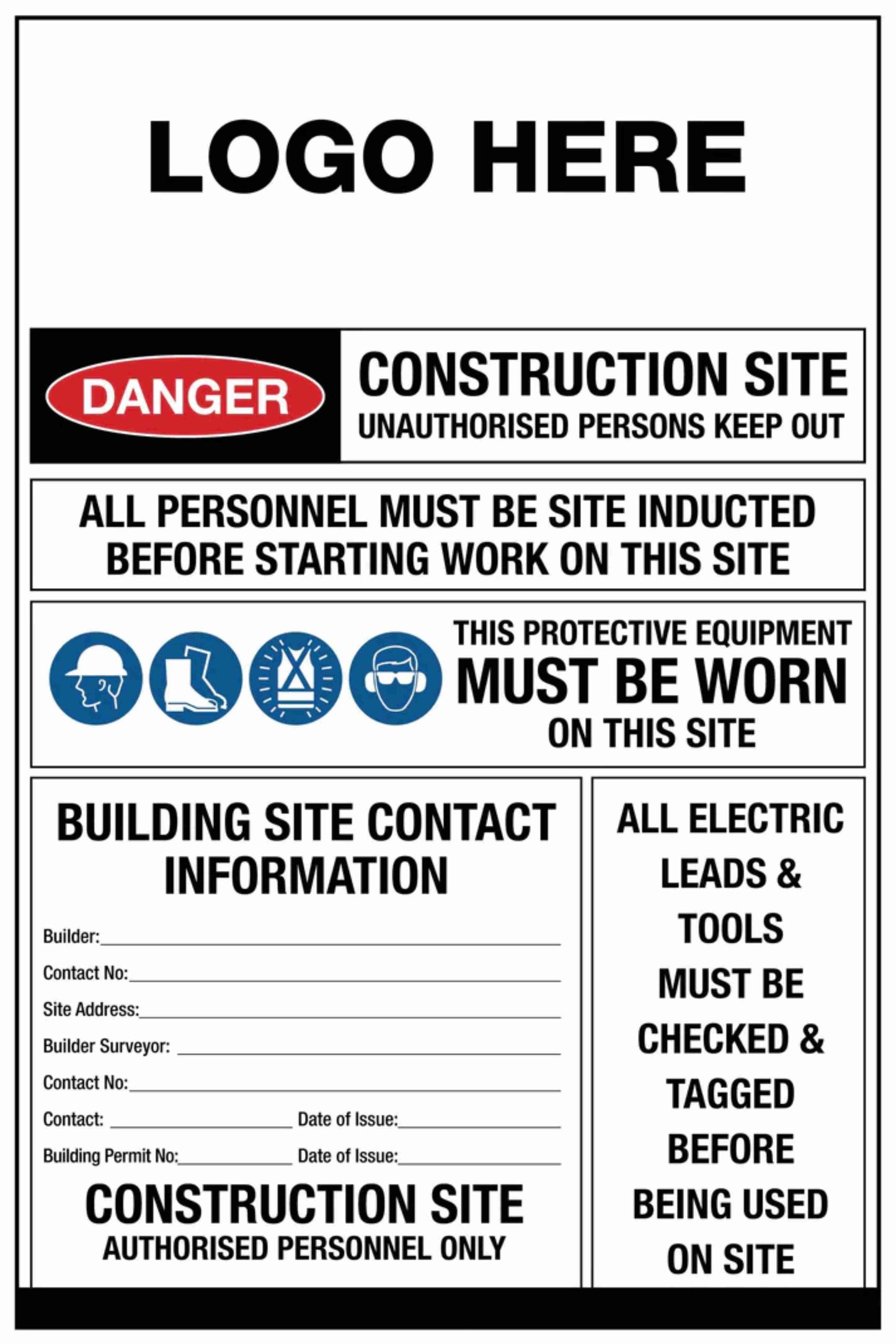 Construction Site Entry PPE Building Sign