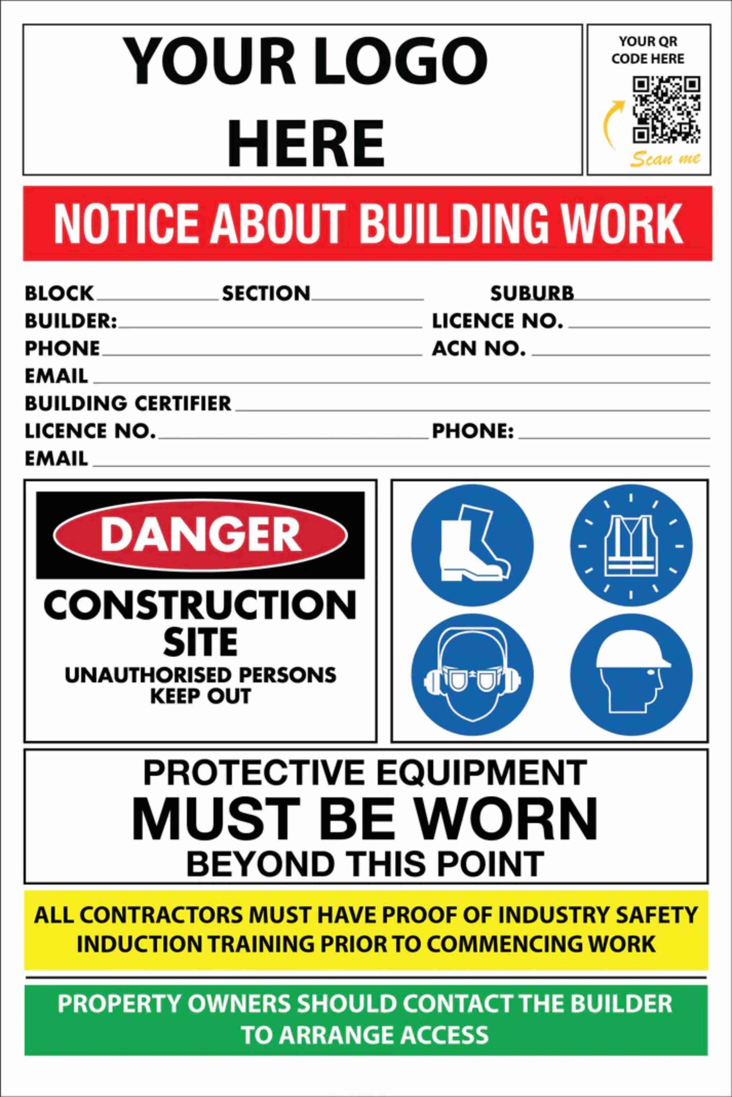 Construction Site Entry ACT Building Sign