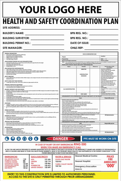 Construction Site Entry Sign Health and Safety Co-Ordination Plan Sign