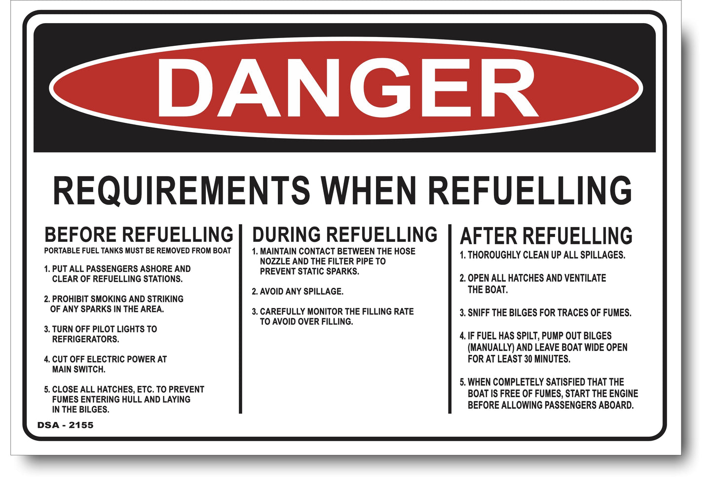 Danger Requirements When Refuelling Sign