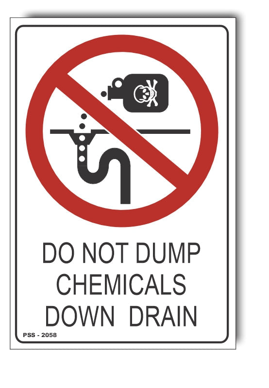Do Not Dump Chemicals Down Drain Sign