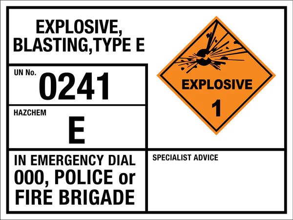 Explosive Blasting Type E 0241 E Emergency Information Sign