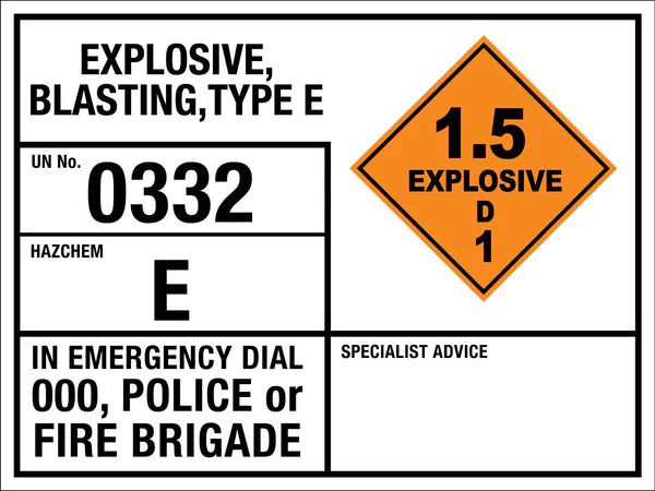 Explosive Blasting Type E 0332 E Emergency Information Sign