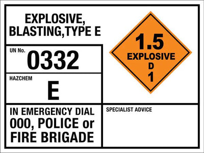 Explosive Blasting Type E 0332 E Emergency Information Sign