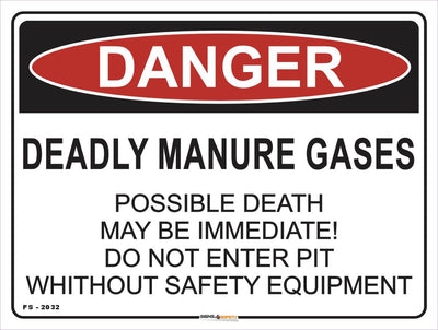 Danger Deadly Manure Gases Farm Safety Sign