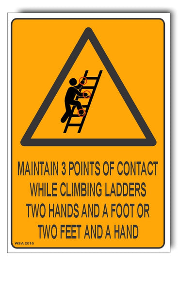 Maintain 3 Points Of Contact While Climbing Ladders Warning Sign