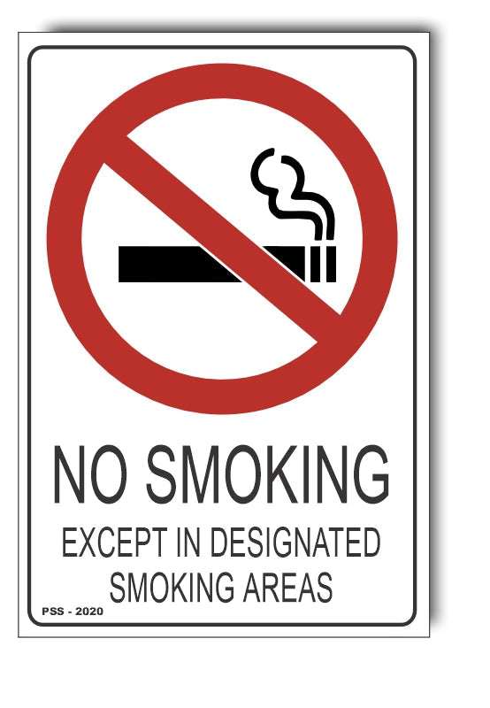 No Smoking, Except In Designated Smoking Areas Sign