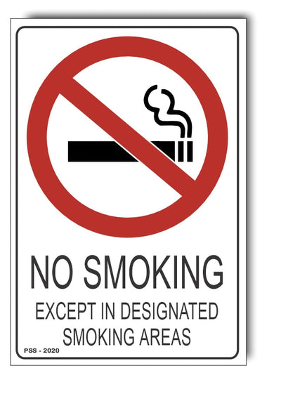 No Smoking, Except In Designated Smoking Areas Sign