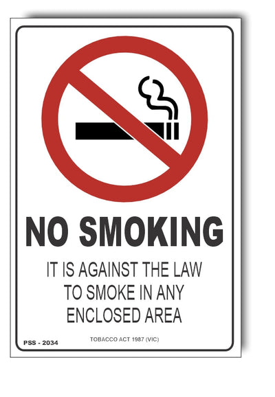 No Smoking, It Is Against The Law, Tobacco Act 1987 (Victoria) Sign