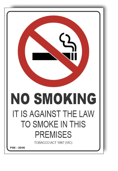 No Smoking, Its Against The Law, Tobacco Act 1987 (Victoria) Sign