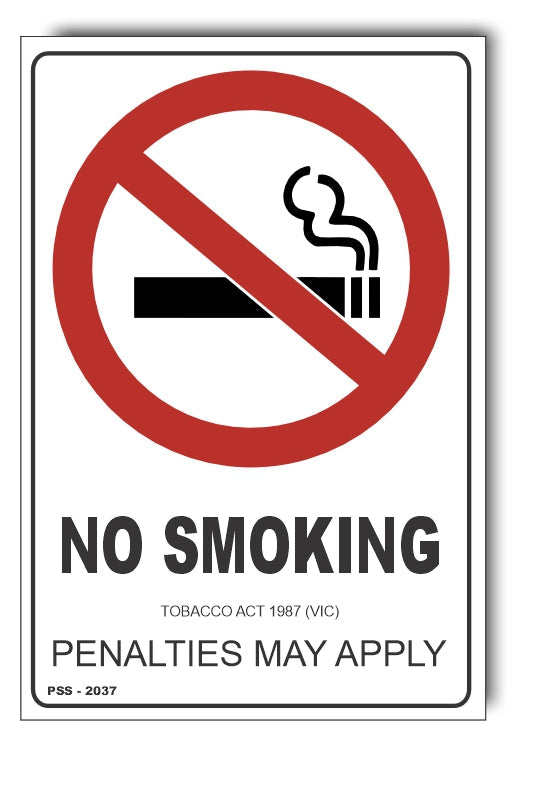 No Smoking, Penalties May Apply, Tobacco Act 1987 (Victoria) Sign