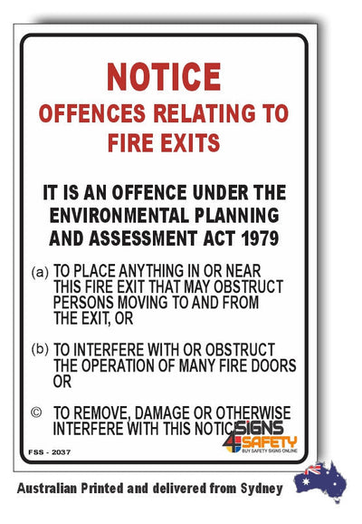 Notice, Offences Relating To Fire Exits Sign