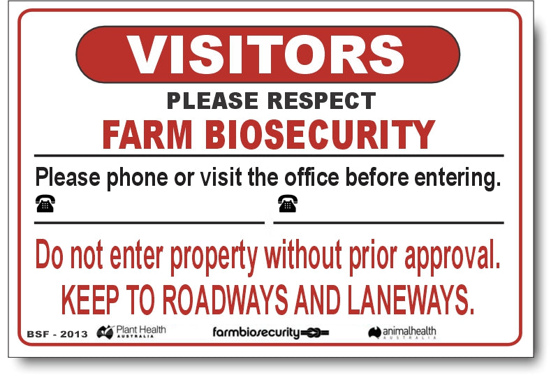 Visitors - Please Phone Office Two Numbers - Farm Biosecurity Sign