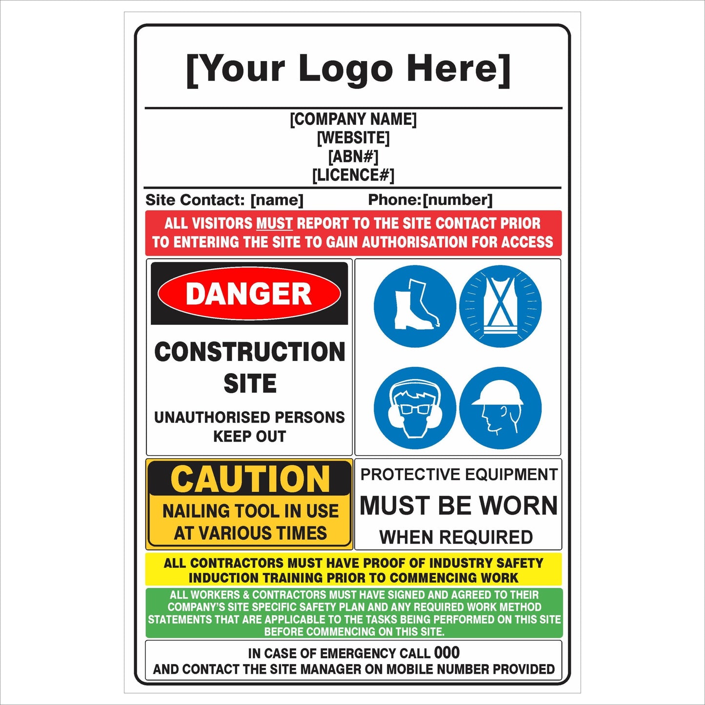 Construction Site Combination Sign – Detailed