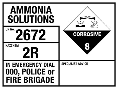 Ammonia Solutions 2672 2R Emergency Information Sign