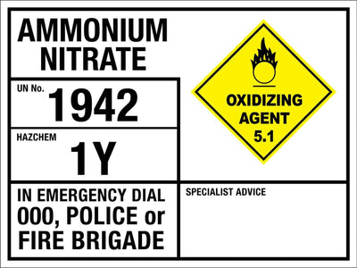 Ammonium Nitrate 1942 1Y Emergency Information Sign