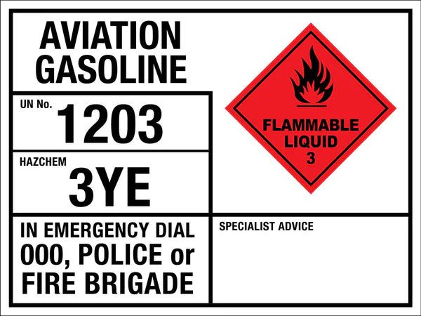 Aviation Gasoline 1203 3YE Emergency Information Sign – Signs4Safety