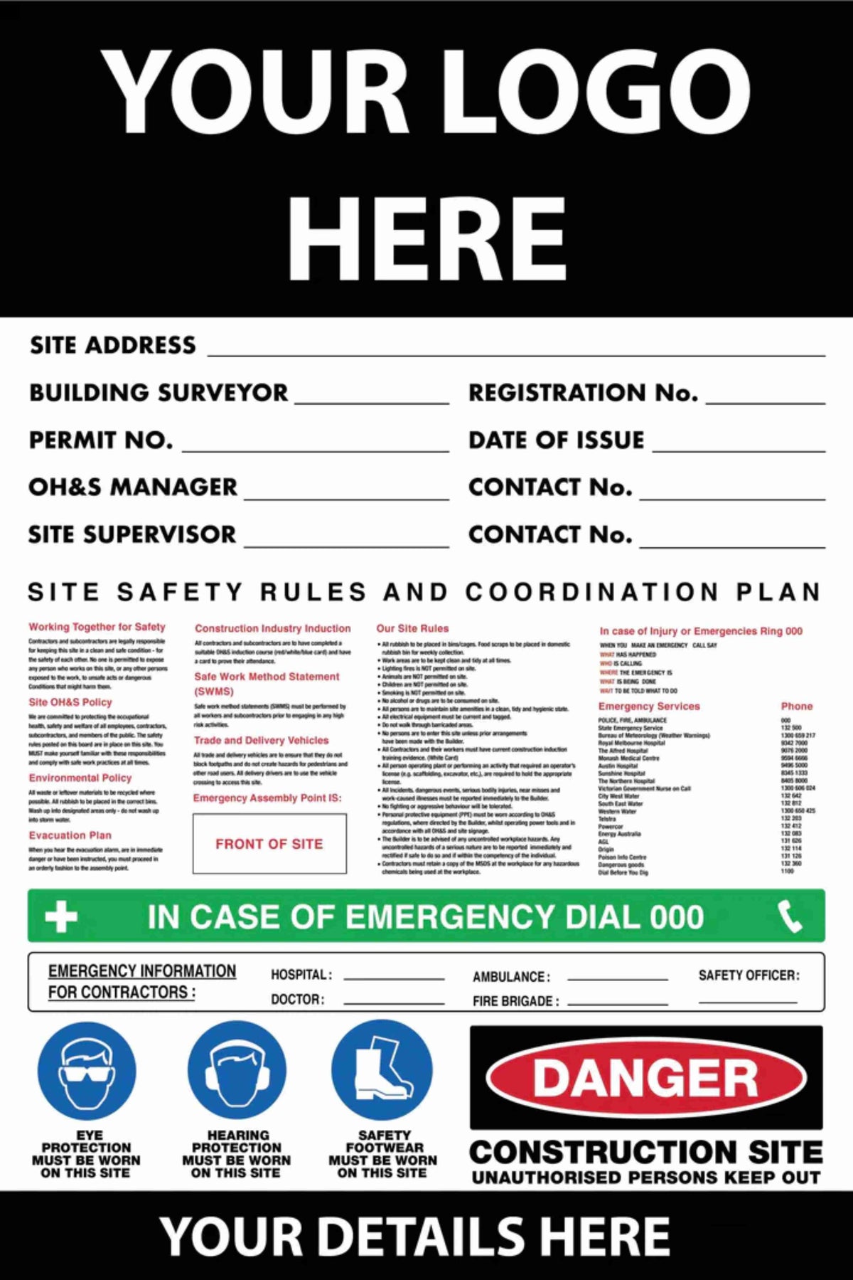 Construction Site Entry Safety Rules And Co-Ordination Plan Sign ...