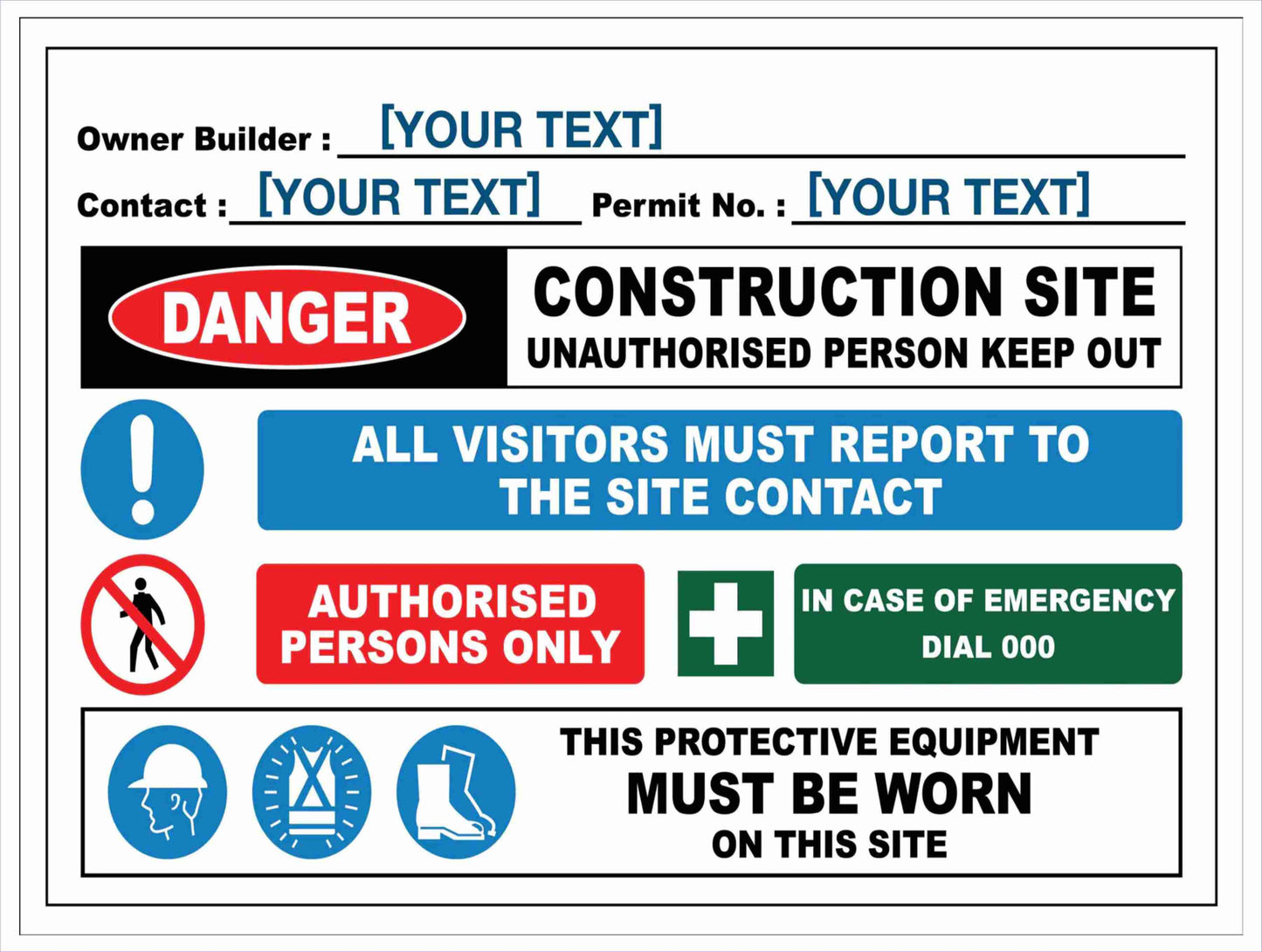 Construction Owner Builder Combination Sign
