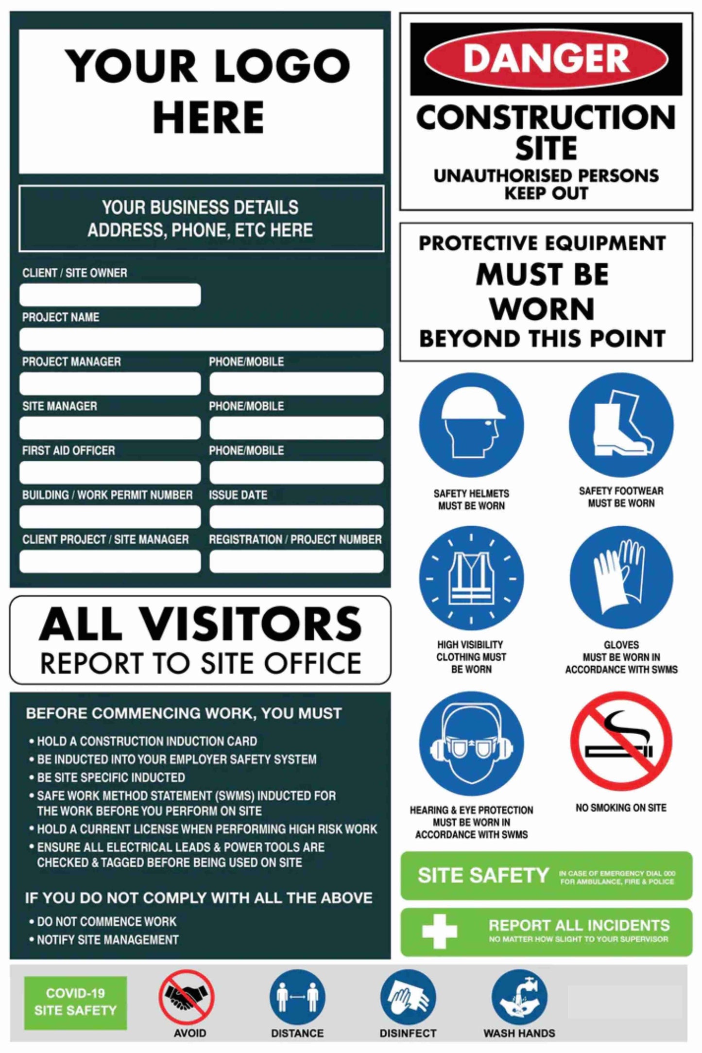 Construction Site Entry Compliance Covid Sign