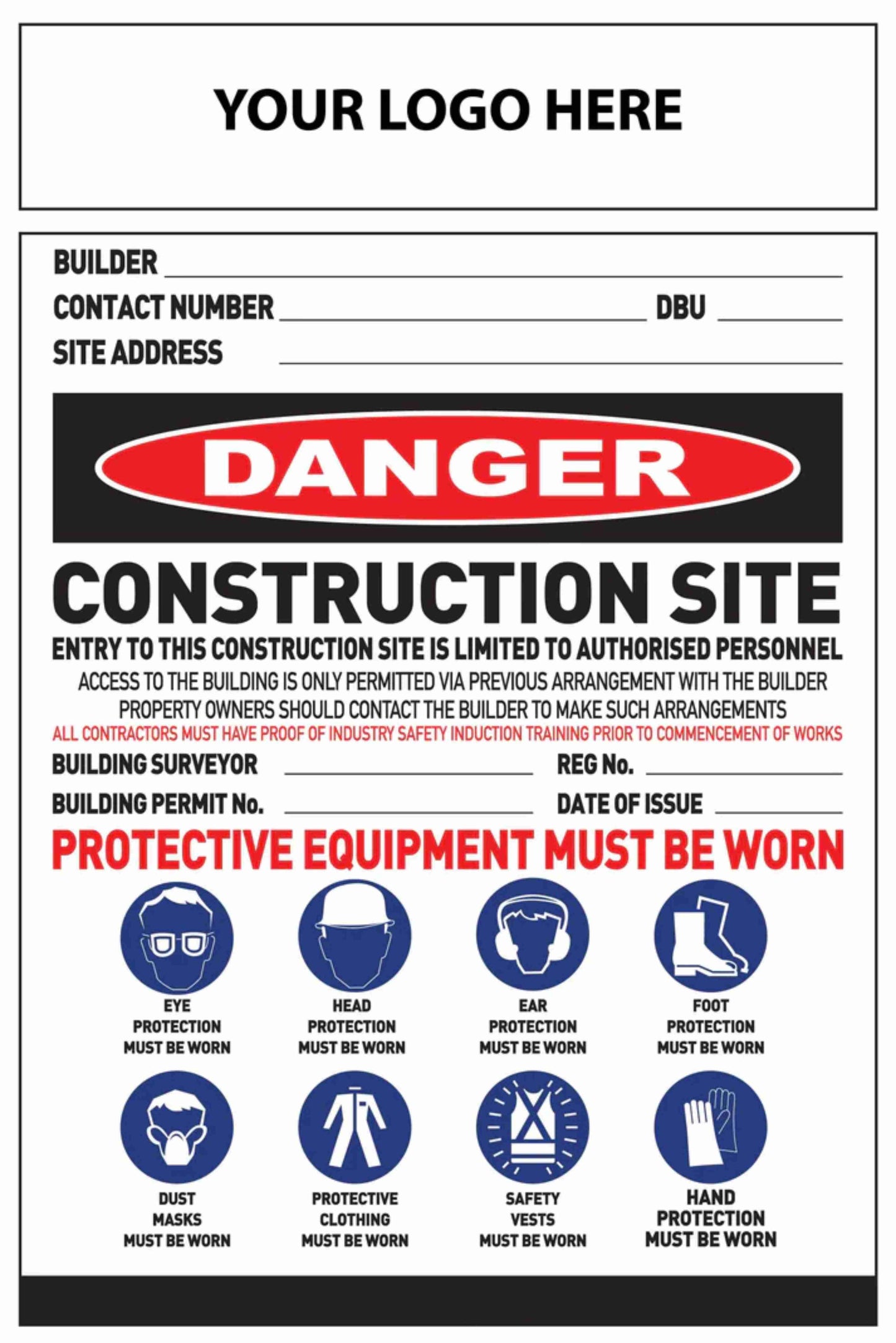 Construction Site Entry Danger Combination Sign