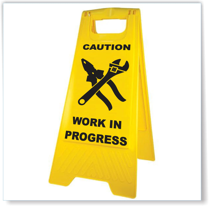 Caution Work In Progress Floor Sign Yellow A-Frame Floor Stand ...