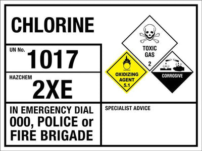 Chlorine 1017 2XE Emergency Information Sign