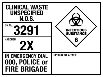 Clinical Waste Unspecified NOS 3291 2X Emergency Information Sign