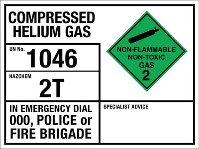 Compressed Helium Gas 1046 2T Emergency Information Sign