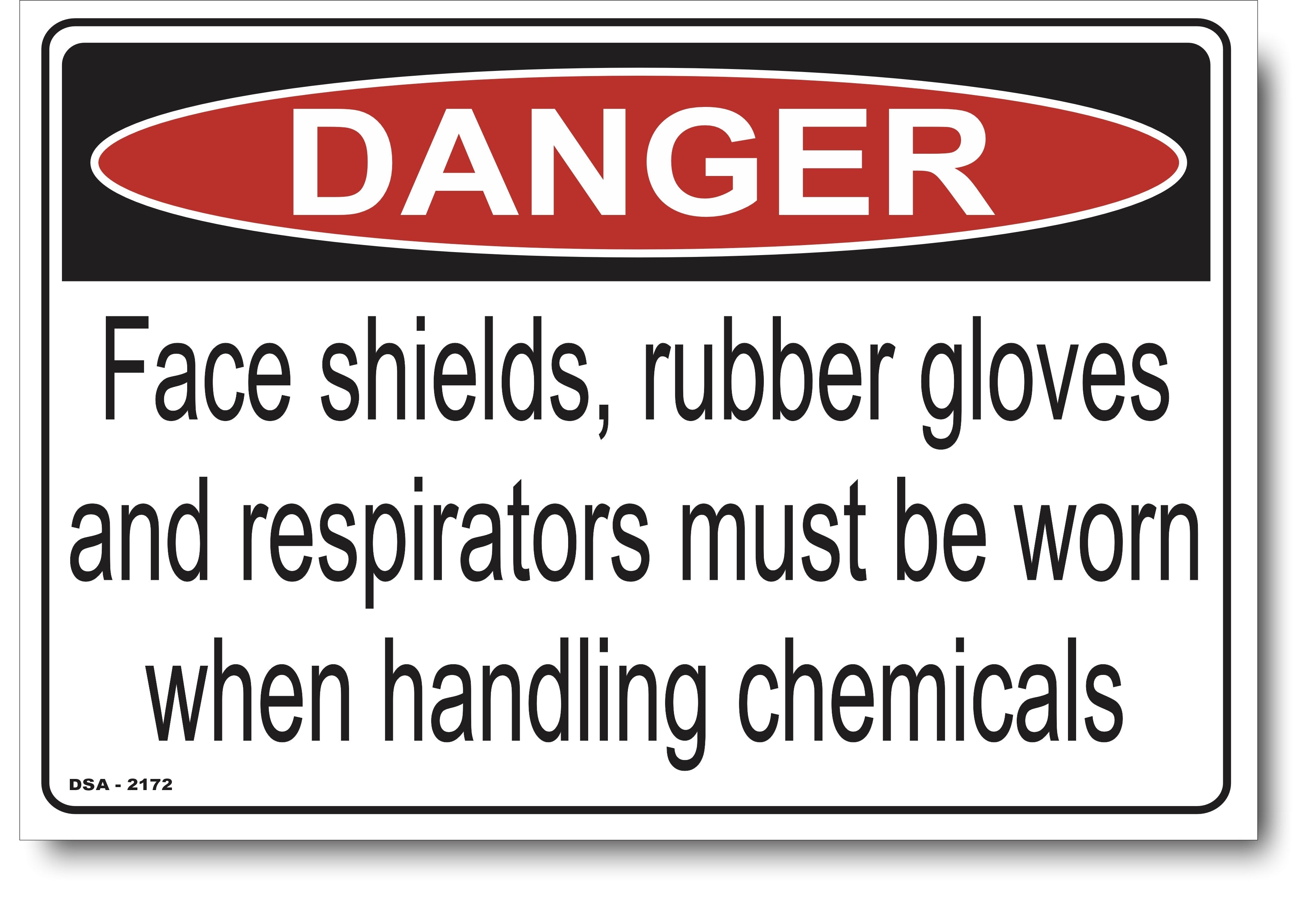 Danger Face Shields, Rubber Gloves And Respirators When Handling Chemi ...