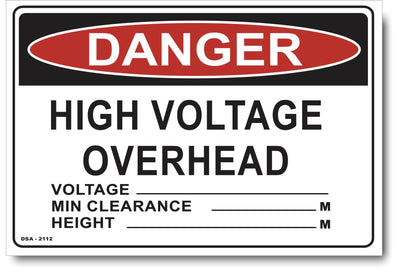 Danger High Voltage Overhead Min Clearance Sign