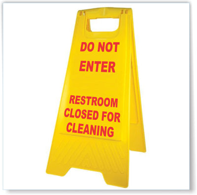 Do Not Enter, Restroom Closed For Cleaning Sign/ Stand Yellow Polypropylene