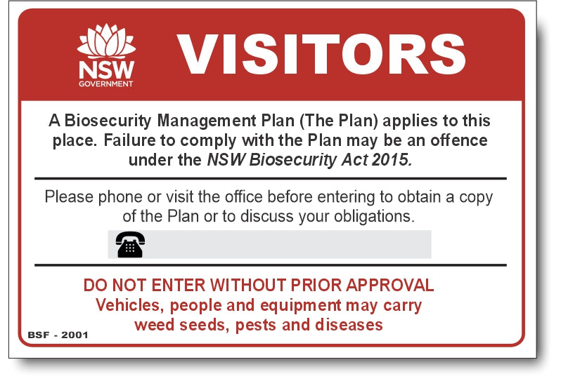 Farm Biosecurity (Compliant in NSW) Sign.