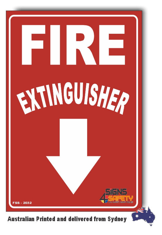 Fire Extinguisher Arrow Down Curved Sign