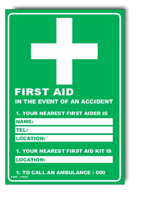 Event First Aid Sign First Aid - In The Event Of An Accident Sign – Signs4Safety