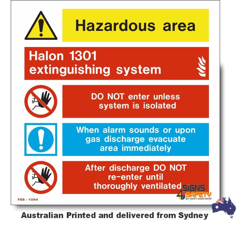 Halon 1301 Extinguishing - Suppression System Hazardous Area Sign ...