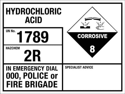 Hydrochloric Acid 1789 2R Emergency information Sign