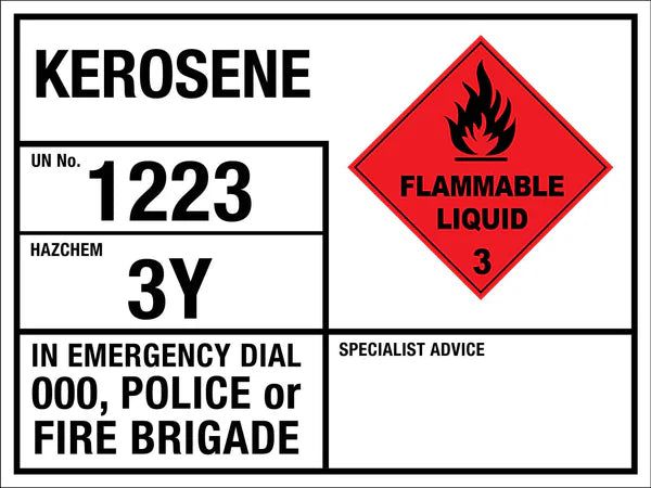 Kerosene 1223 3Y Emergency Information Sign – Signs4Safety