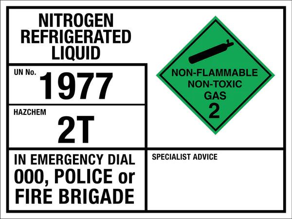 Nitrogen Refrigerated Liquid 1977 2T Emergency Information Sign