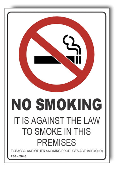 No Smoking, Its Against The Law, Tobacco Products Act 1998 (QLD) Sign