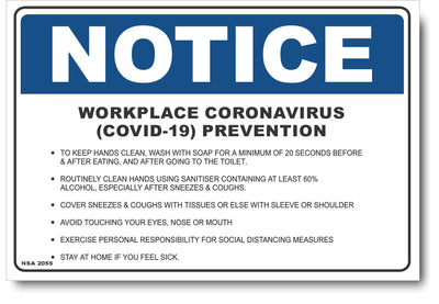 Notice -CV19 Workplace Prevention Sign