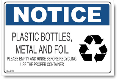 Notice - Plastic Bottles, Metal And Foil (Icon) Sign