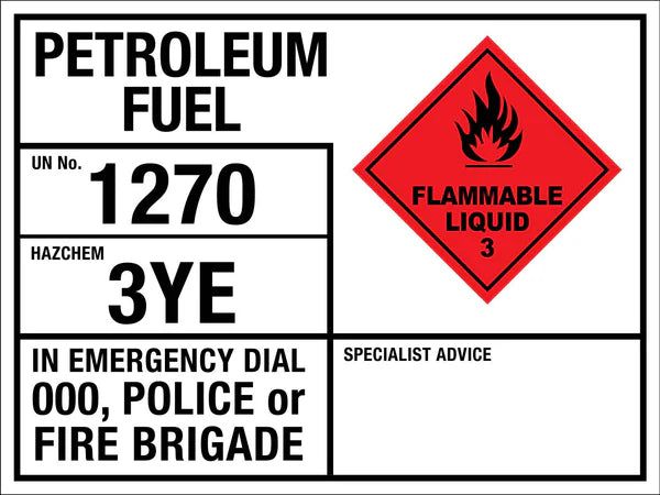 Petroleum Fuel 1270 3YE Emergency Information Sign