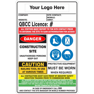 Construction Site Combination Sign – Qld Qbcc Compliant