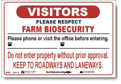 Visitors - Please Phone Office Two Numbers - Farm Biosecurity Sign