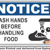 Notice - Wash Hands Before Handling Food Sign