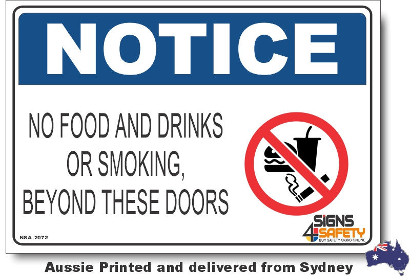 Notice - No Food And Drinks Or Smoking, Beyond These Doors (Icon) Sign