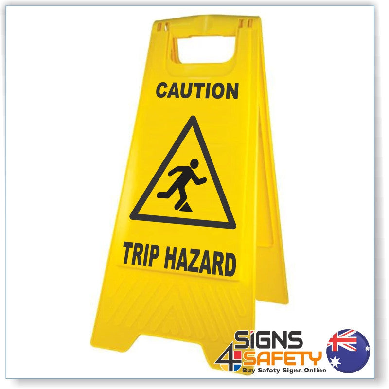 Caution Tripping Hazard Sign / Stand Yellow Polypropylene